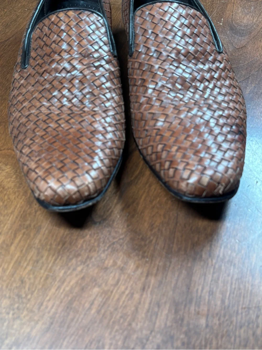 Paul Fredrick Brown Woven Leather Slip-On Loafers